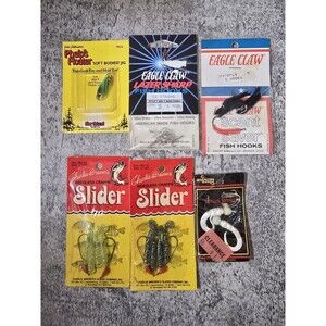 Vintage Eagle Claw Hooks & Sliders Lot of 6 Vintage Fishing Hooks & Sliders NEW